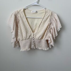 Altar’d State Quinn Textured Flutter Top Cream Size Small NWOT